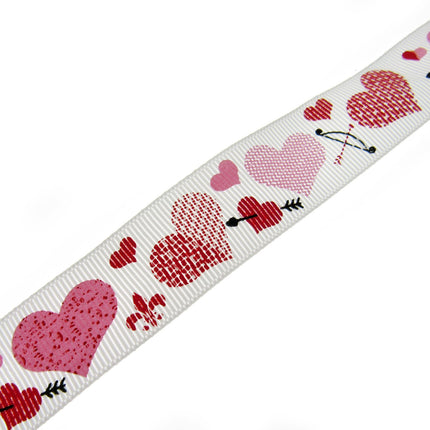 3m x 22mm Valentines Ribbon with Red, Pink Hearts with Cupid Arrows