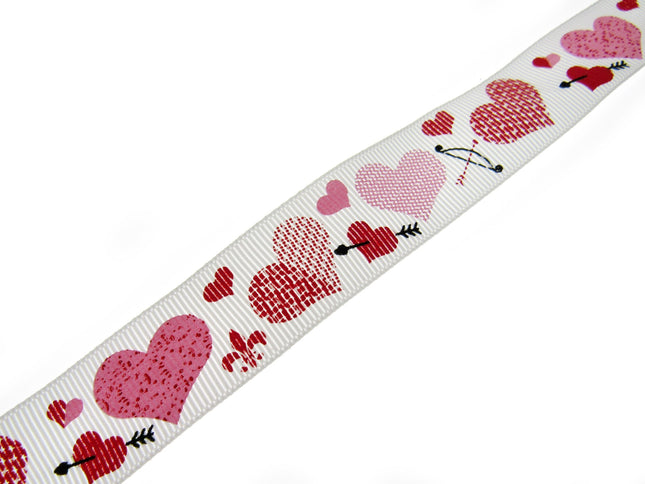 3m x 22mm Valentines Ribbon with Red, Pink Hearts with Cupid Arrows