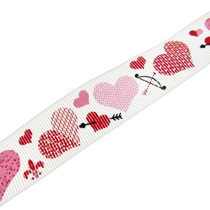 3m x 22mm Valentines Ribbon with Red, Pink Hearts with Cupid Arrows