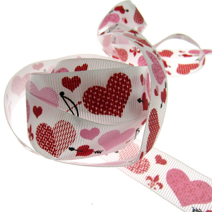 3m x 22mm Valentines Ribbon with Red, Pink Hearts with Cupid Arrows