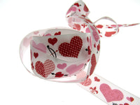 3m x 22mm Valentines Ribbon with Red, Pink Hearts with Cupid Arrows