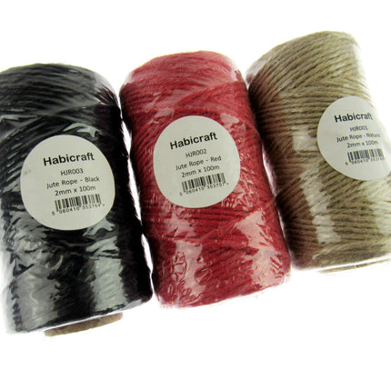 Natural Jute Rope Twine in 3 Colours 2mm Wide Choice of Pack Length - - ThreadandTrimmings