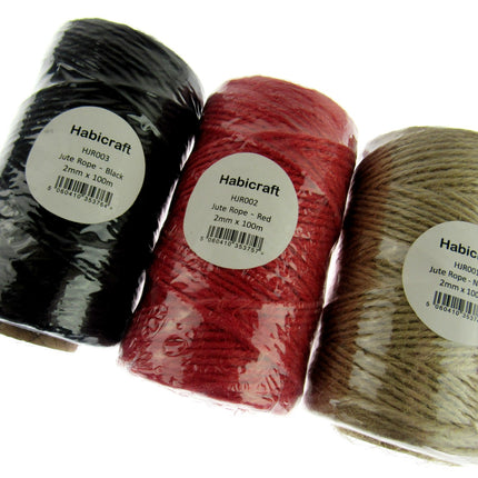 Natural Jute Rope Twine in 3 Colours 2mm Wide Choice of Pack Length - - ThreadandTrimmings