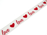 3m x 15mm Valentines Ribbon with Red Heart and Love