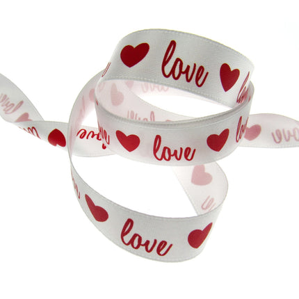 3m x 15mm Valentines Ribbon with Red Heart and Love - ThreadandTrimmings
