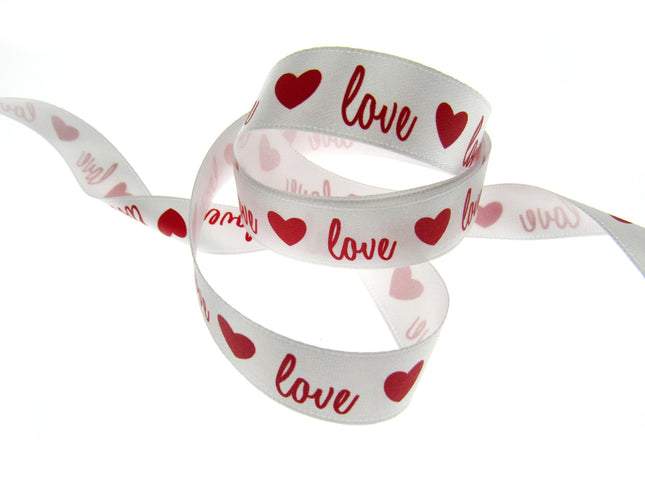 3m x 15mm Valentines Ribbon with Red Heart and Love - ThreadandTrimmings