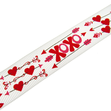 3m x 22mm Valentines Ribbon with Cupid Arrow, Love Hearts OXOX