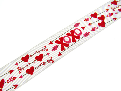 3m x 22mm Valentines Ribbon with Cupid Arrow, Love Hearts OXOX