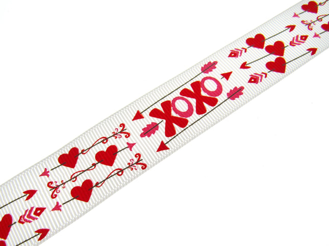 3m x 22mm Valentines Ribbon with Cupid Arrow, Love Hearts OXOX