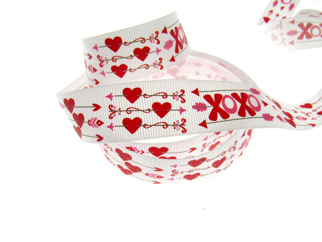 3m x 22mm Valentines Ribbon with Cupid Arrow, Love Hearts OXOX
