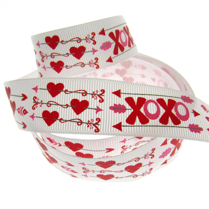 3m x 22mm Valentines Ribbon with Cupid Arrow, Love Hearts OXOX
