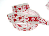 3m x 22mm Valentines Ribbon with Cupid Arrow, Love Hearts OXOX