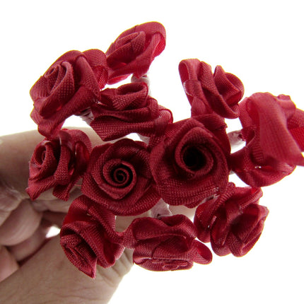 Red Ribbon Roses with Wire Stems - 144 Roses - 12 Bunches x 12 Roses 1.2cm Rose