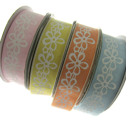 3 Meters x Spring Daisy Cotton Ribbon - 25mm Wide - Printed Daisy Chain - 55022