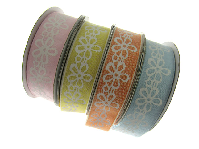 3 Meters x Spring Daisy Cotton Ribbon - 25mm Wide - Printed Daisy Chain - 55022