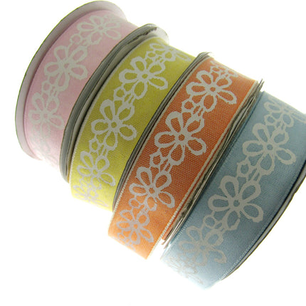 3 Meters x Spring Daisy Cotton Ribbon - 25mm Wide - Printed Daisy Chain - 55022