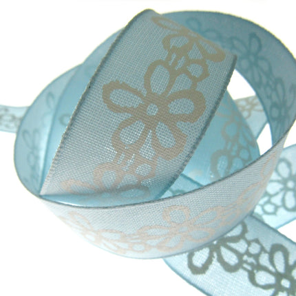 3 Meters x Spring Daisy Cotton Ribbon - 25mm Wide - Printed Daisy Chain - 55022