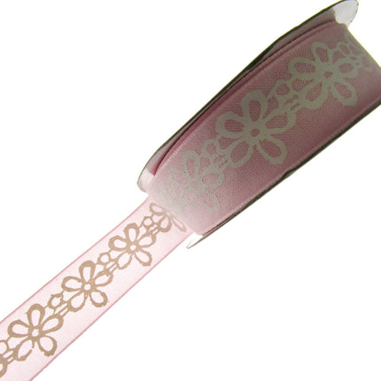 3 Meters x Spring Daisy Cotton Ribbon - 25mm Wide - Printed Daisy Chain - 55022