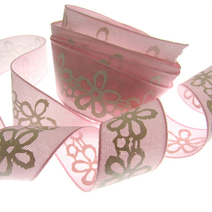 3 Meters x Spring Daisy Cotton Ribbon - 25mm Wide - Printed Daisy Chain - 55022