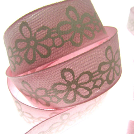 3 Meters x Spring Daisy Cotton Ribbon - 25mm Wide - Printed Daisy Chain - 55022