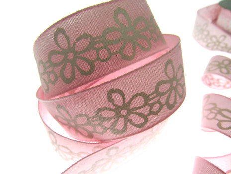 3 Meters x Spring Daisy Cotton Ribbon - 25mm Wide - Printed Daisy Chain - 55022