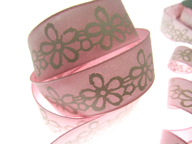 3 Meters x Spring Daisy Cotton Ribbon - 25mm Wide - Printed Daisy Chain - 55022