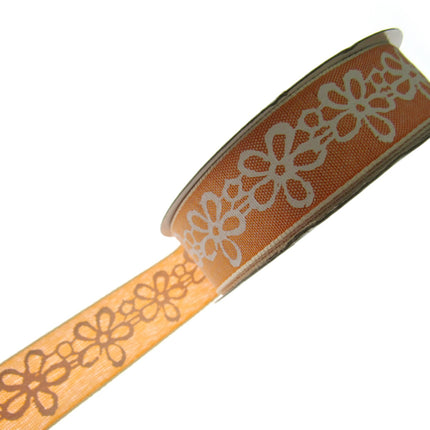 3 Meters x Spring Daisy Cotton Ribbon - 25mm Wide - Printed Daisy Chain - 55022