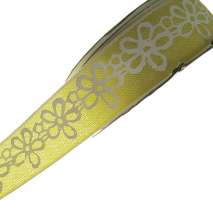 3 Meters x Spring Daisy Cotton Ribbon - 25mm Wide - Printed Daisy Chain - 55022