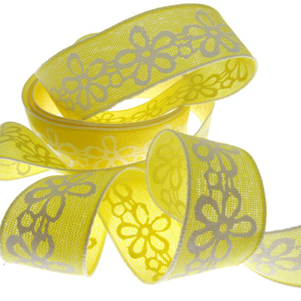 3 Meters x Spring Daisy Cotton Ribbon - 25mm Wide - Printed Daisy Chain - 55022