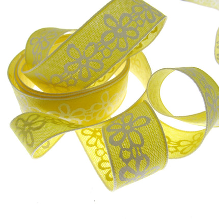 3 Meters x Spring Daisy Cotton Ribbon - 25mm Wide - Printed Daisy Chain - 55022