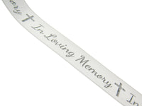 In Loving Memory Ribbon - 3m x Printed Single Sided White Satin With Cross