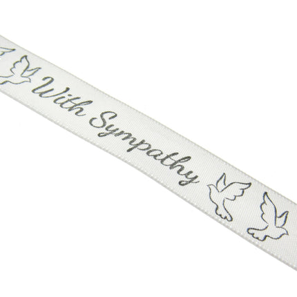 With Sympathy Ribbon - 3m Printed Single Sided White Satin Ribbon With Doves