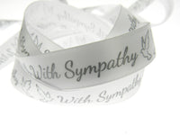 With Sympathy Ribbon - 3m Printed Single Sided White Satin Ribbon With Doves