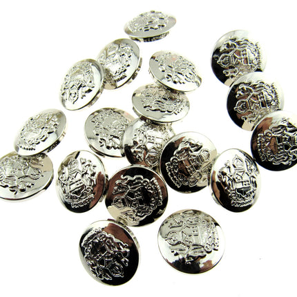 SILVER PLASTIC CRESTED BLAZER BUTTONS - 3 Sizes 15mm 18mm 21mm - With Shank CX23 - ThreadandTrimmings