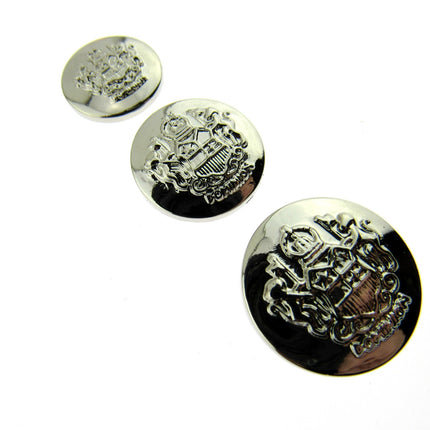 SILVER PLASTIC CRESTED BLAZER BUTTONS - 3 Sizes 15mm 18mm 21mm - With Shank CX23 - ThreadandTrimmings