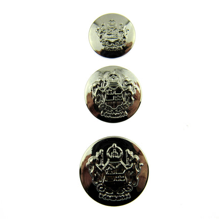 SILVER PLASTIC CRESTED BLAZER BUTTONS - 3 Sizes 15mm 18mm 21mm - With Shank CX23 - ThreadandTrimmings