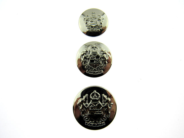 SILVER PLASTIC CRESTED BLAZER BUTTONS - 3 Sizes 15mm 18mm 21mm - With Shank CX23 - ThreadandTrimmings