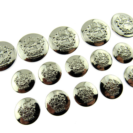 SILVER PLASTIC CRESTED BLAZER BUTTONS - 3 Sizes 15mm 18mm 21mm - With Shank CX23 - ThreadandTrimmings