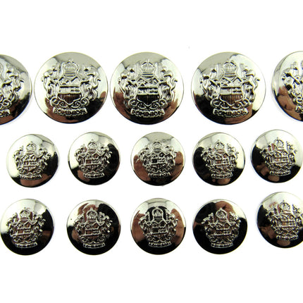 SILVER PLASTIC CRESTED BLAZER BUTTONS - 3 Sizes 15mm 18mm 21mm - With Shank CX23 - ThreadandTrimmings