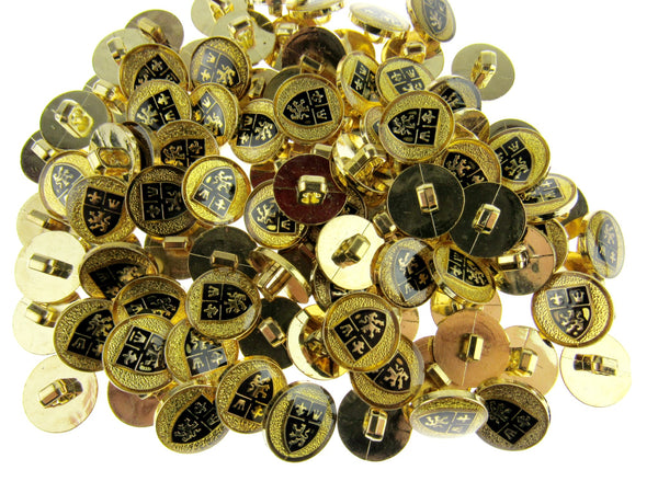 Round Gold Button - Black Shield -Lion & Crown -15mm -99 Shank Buttons Clearance