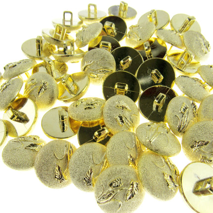 Round Gold Etched Plastic Shank Button with Embossed Flower -18mm -146 Clearance - ThreadandTrimmings