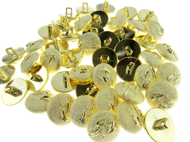 Round Gold Etched Plastic Shank Button with Embossed Flower -18mm -146 Clearance - ThreadandTrimmings