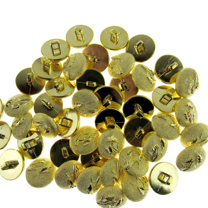Round Gold Etched Plastic Shank Button with Embossed Flower -18mm -146 Clearance - ThreadandTrimmings