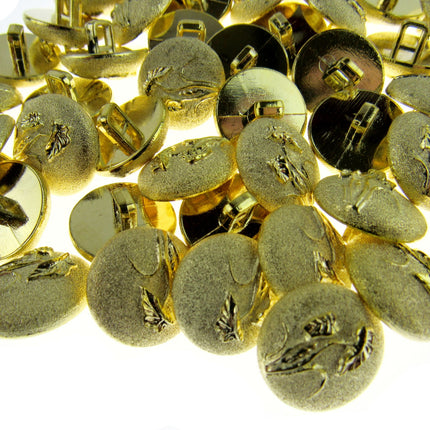 Round Gold Etched Plastic Shank Button with Embossed Flower -18mm -146 Clearance - ThreadandTrimmings