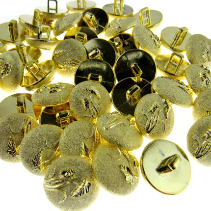 Round Gold Etched Plastic Shank Button with Embossed Flower -18mm -146 Clearance - ThreadandTrimmings