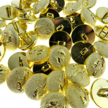 Round Gold Etched Plastic Shank Button with Embossed Flower -18mm -146 Clearance - ThreadandTrimmings