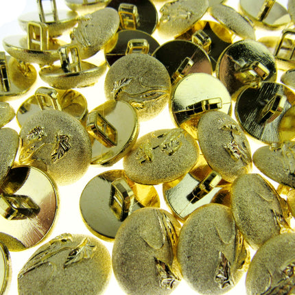 Round Gold Etched Plastic Shank Button with Embossed Flower -18mm -146 Clearance - ThreadandTrimmings