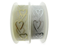 Heart Organza Ribbon with Printed Silver or Gold Heart - 3m Piece 15mm / 25mm -