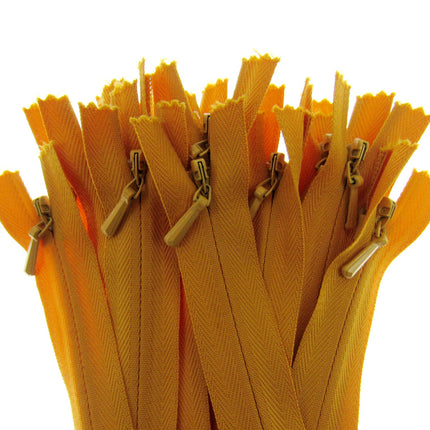Mustard Nylon Invisible Zips by YKK - 9" (23cm) - 15 x Zips -  Clearance
