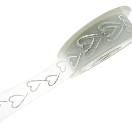 Heart Organza Ribbon with Printed Silver or Gold Heart - 3m Piece 15mm / 25mm - - ThreadandTrimmings